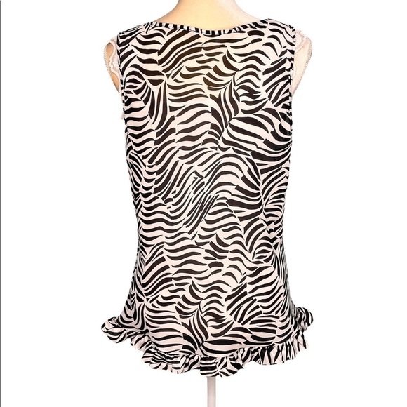 Escapades Black & White Animal Print Ruffle Hem Sleeveless Blouse Large Classy - Picture 5 of 5